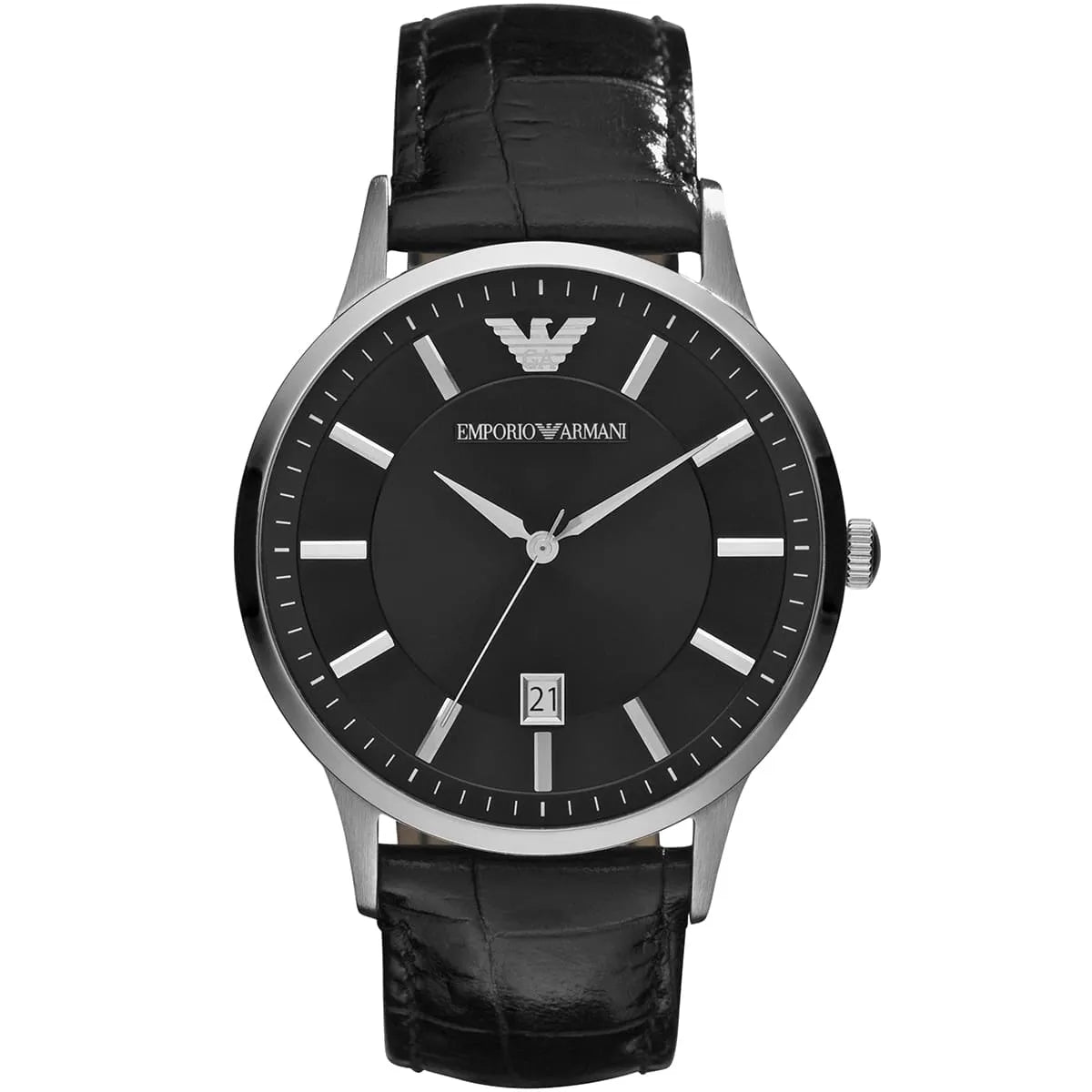 Emporio Armani Renato Black Dial Leather Strap Watch For Men  AR2411