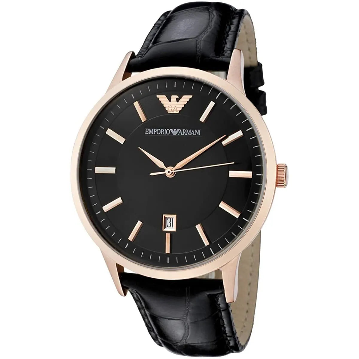 Emporio Armani Renato Quartz Black Dial Black Leather Strap Watch For Men AR2425