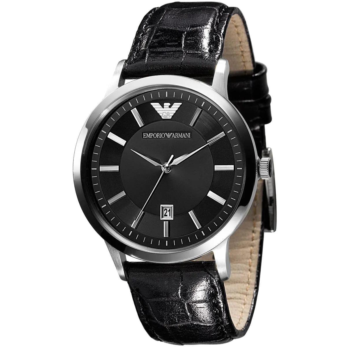 Emporio Armani AR2429 men's watch with black dial and black leather strap