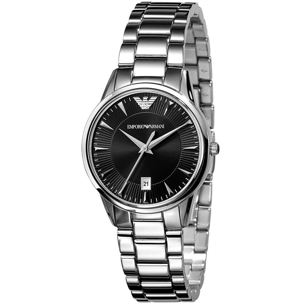 Emporio Armani Classic Quartz Black Dial Silver Steel Strap Watch For Women - AR2441