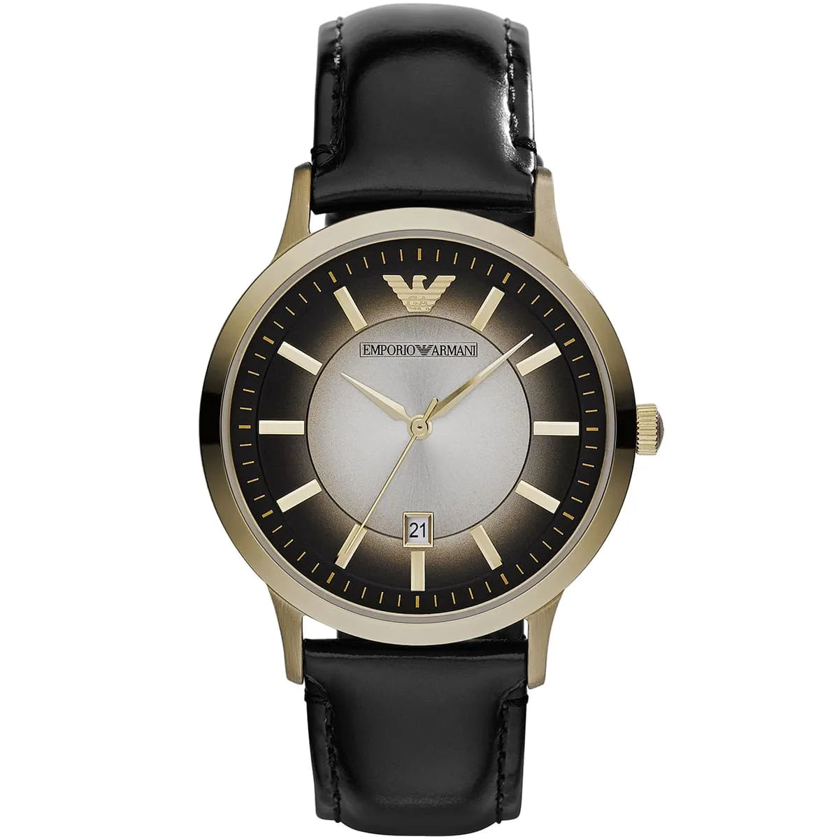 EMPORIO ARMANI CLASSIC BLACK LEATHER STRAP STAINLESS STEEL MEN'S WATCH - AR2468