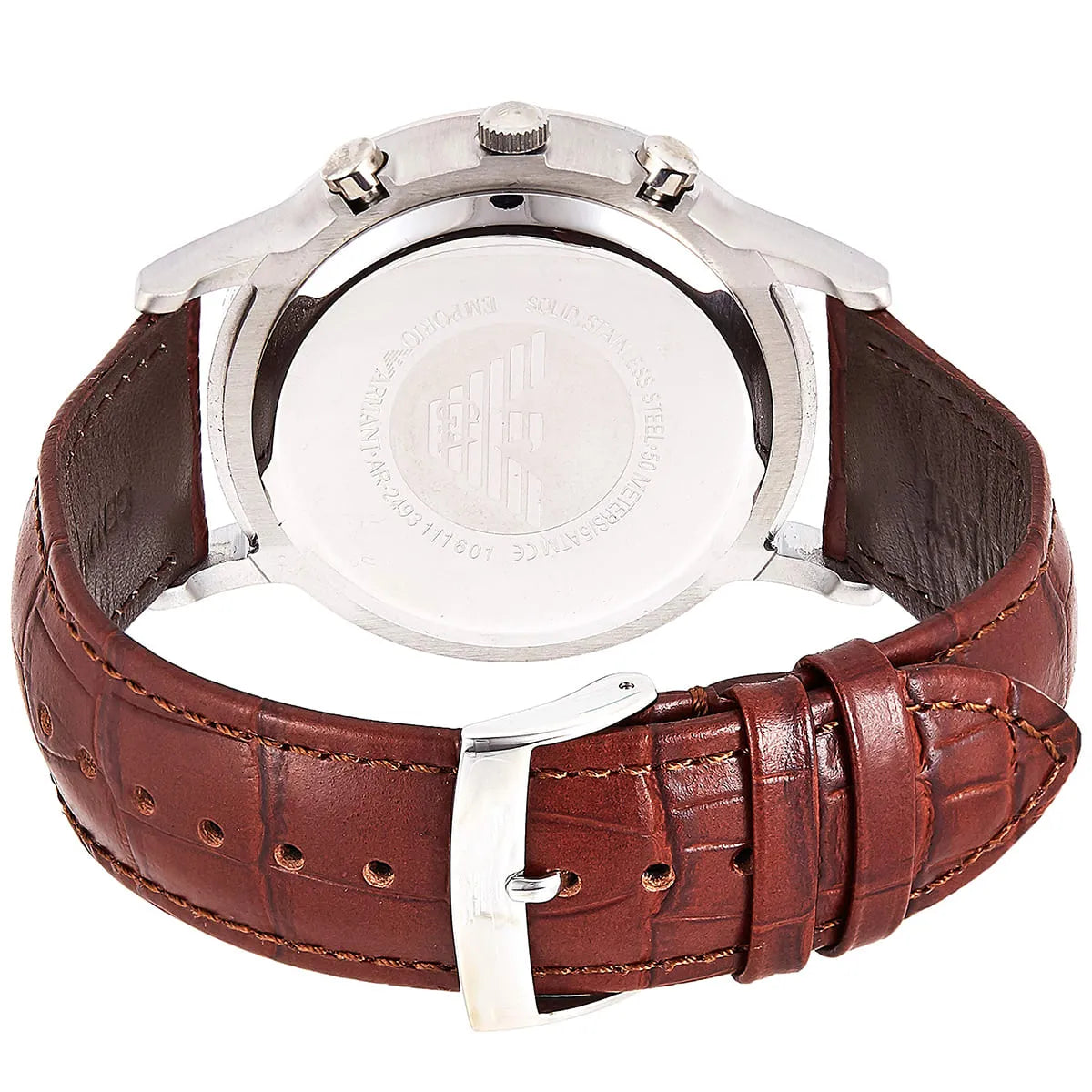 Emporio Armani Renato watch caseback with Emporio Armani logo and engraved text
