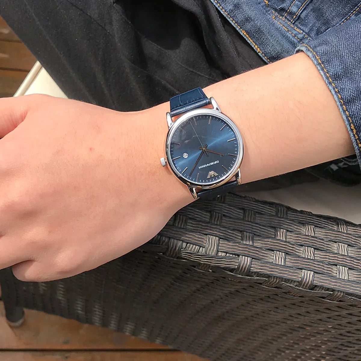 Emporio Armani Dress Quartz Blue Dial Blue Leather Strap Watch AR2501