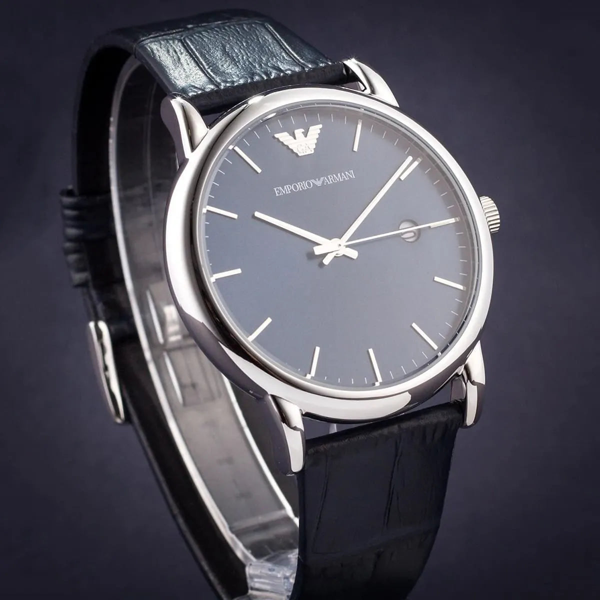 Emporio Armani Dress Quartz Blue Dial Blue Leather Strap Watch AR2501