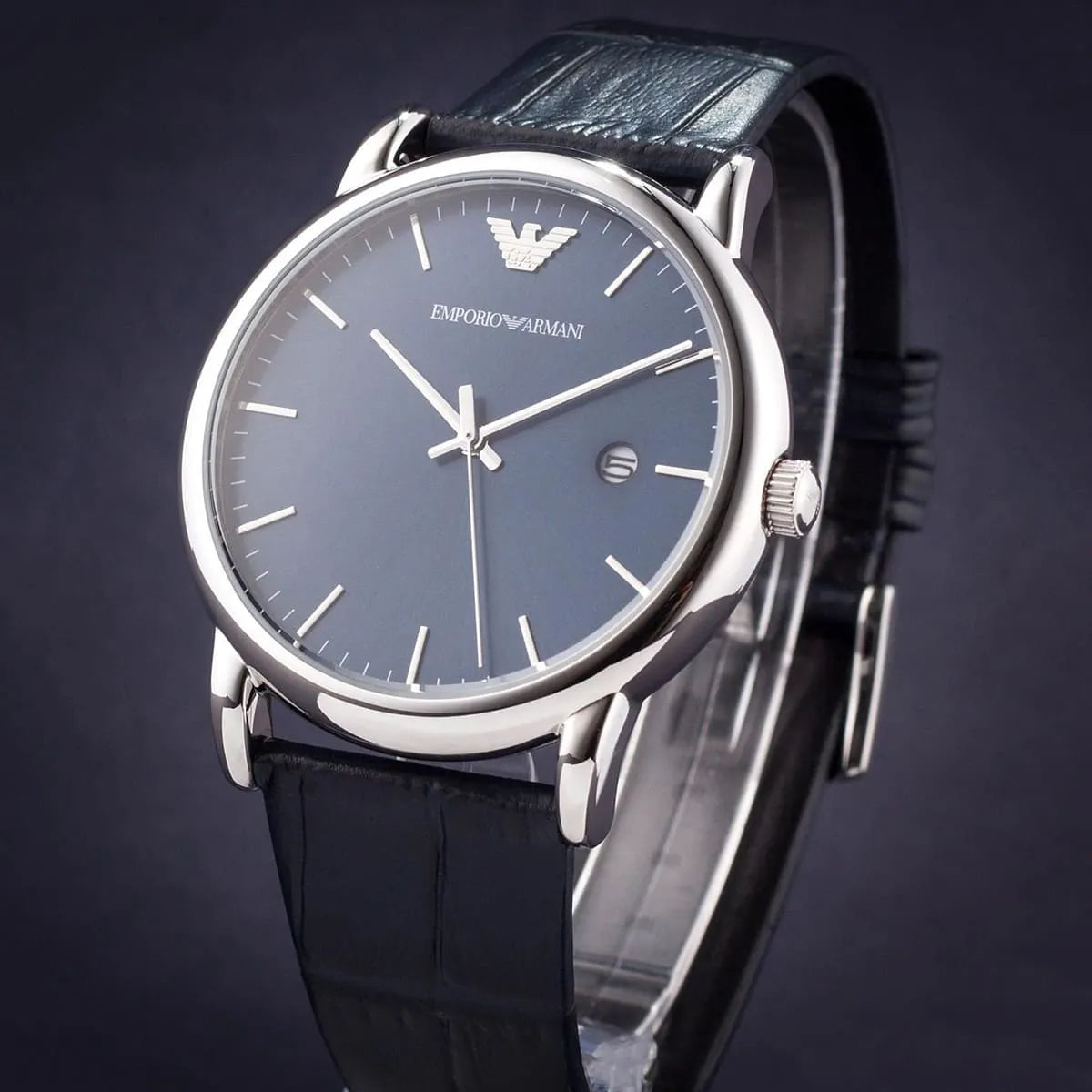 Emporio Armani Dress Quartz Blue Dial Blue Leather Strap Watch AR2501