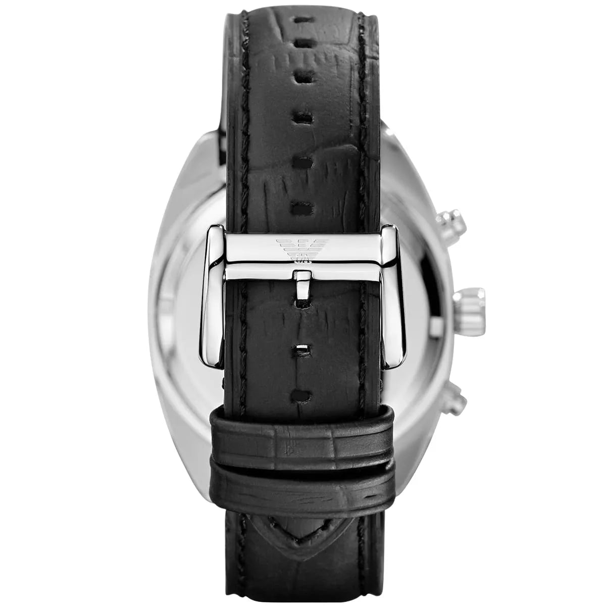 Emporio Armani Sportivo AR5914 caseback view showing leather strap and metal buckle