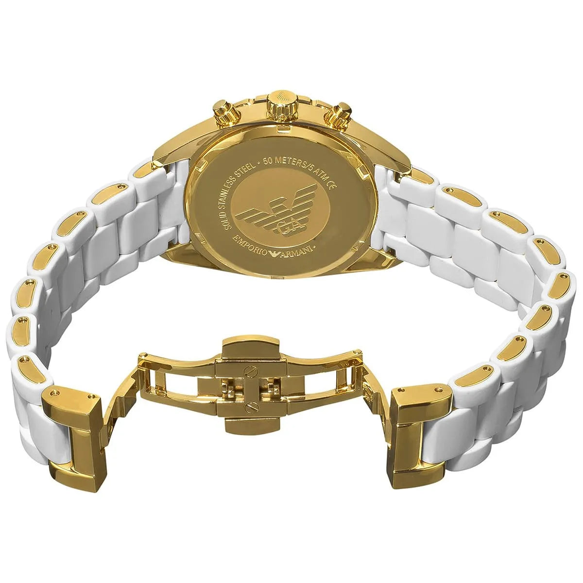 Emporio Armani AR5945 white rubber bracelet with gold-tone stainless steel links and deployment clasp