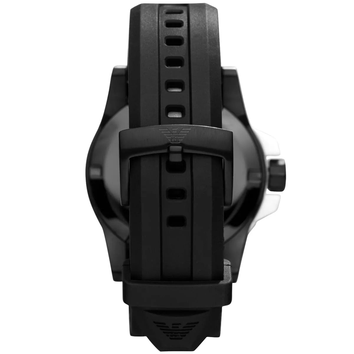 Emporio Armani Sportivo AR5965 black silicone strap case back view