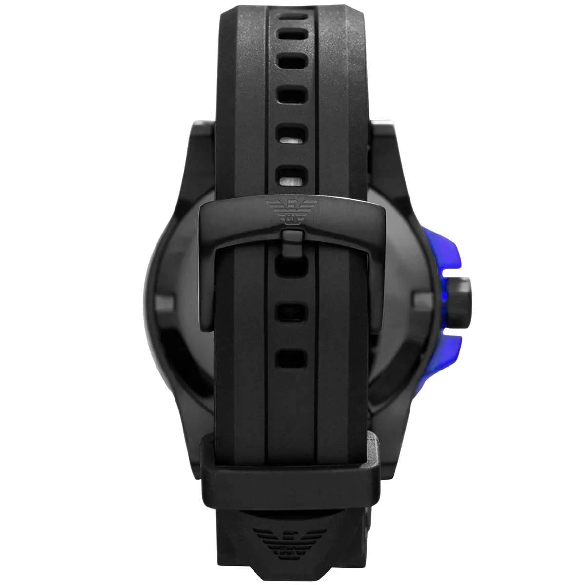 Emporio Armani Sportivo AR5966 back view showing case and silicone strap attachment