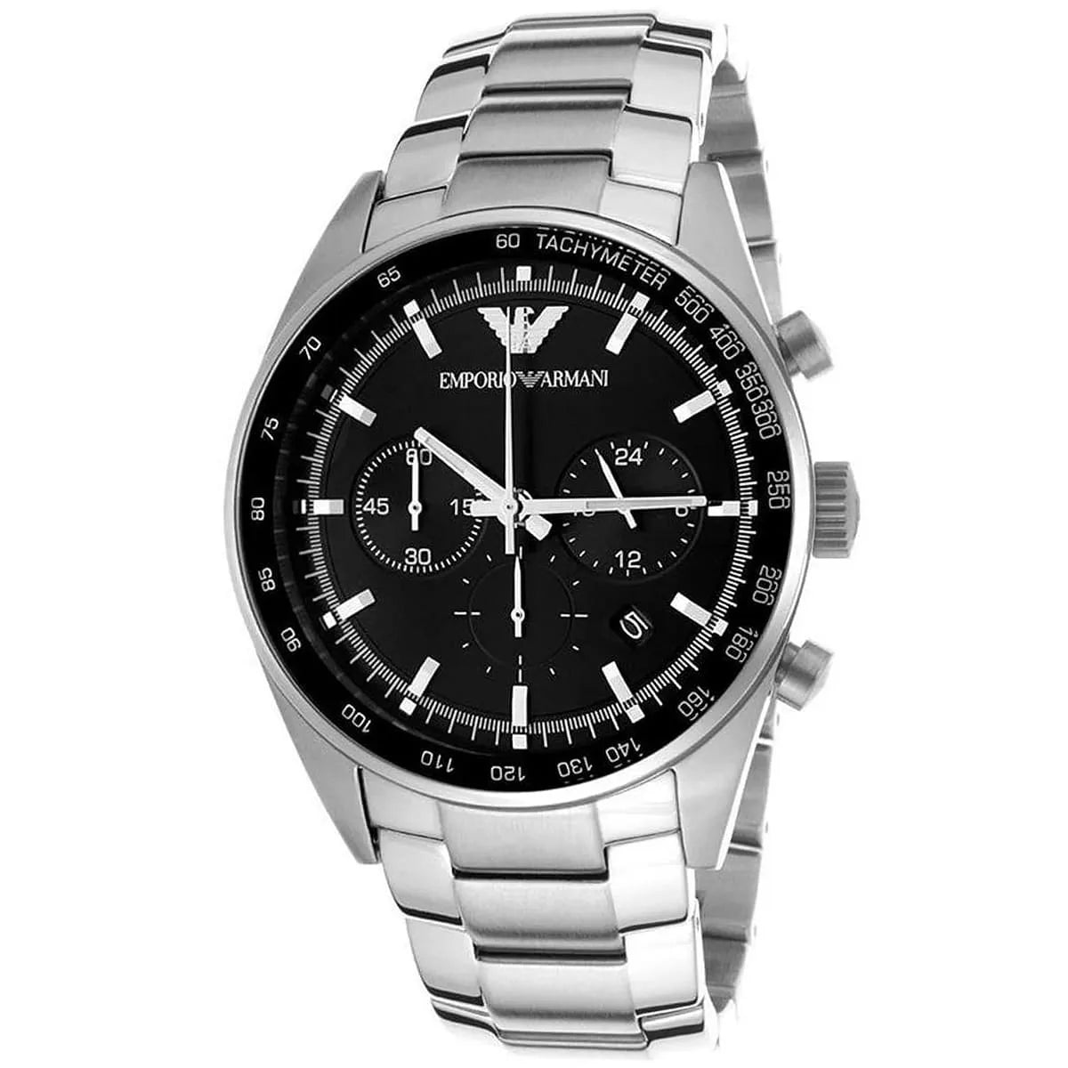AR5980 black dial showing chronograph subdials and tachymeter scale