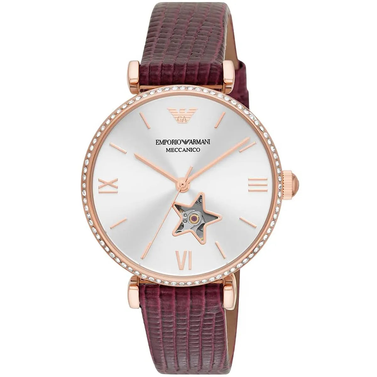 Emporio Armani Meccanico Rose Gold 34 mm Leather Women's Watch AR60044