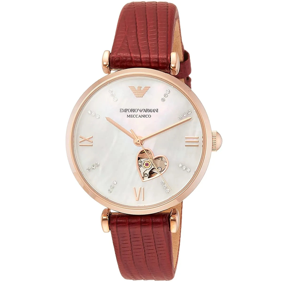 Emporio Armani Automatic Open Heart MOP White Dial Ladies Watch AR60048