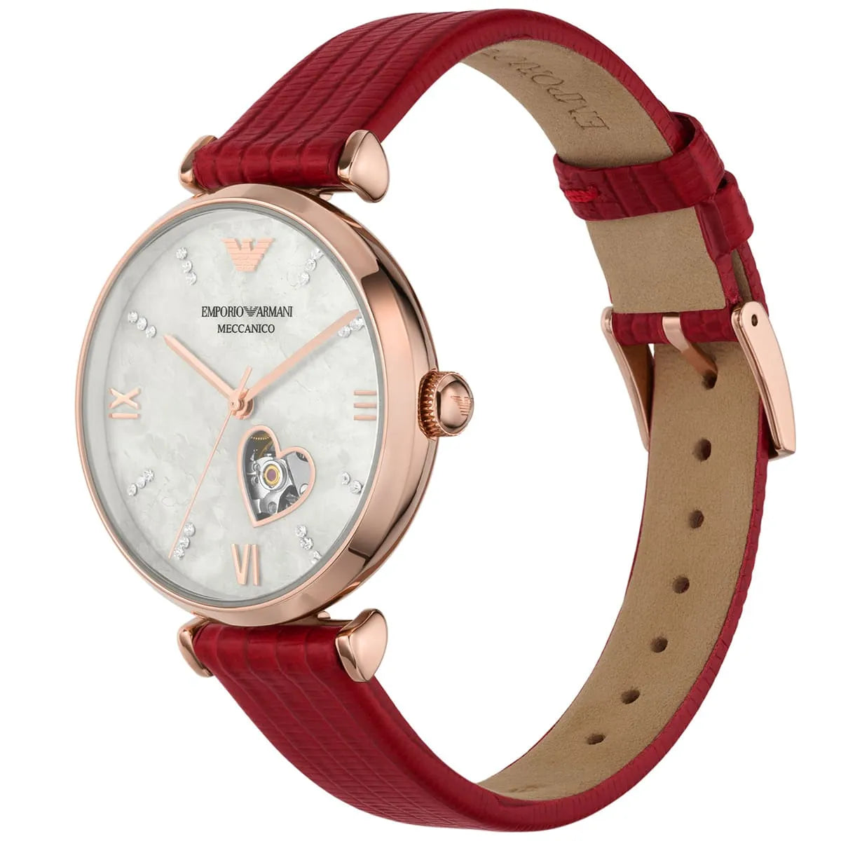 Emporio Armani Automatic Open Heart MOP White Dial Ladies Watch AR60048
