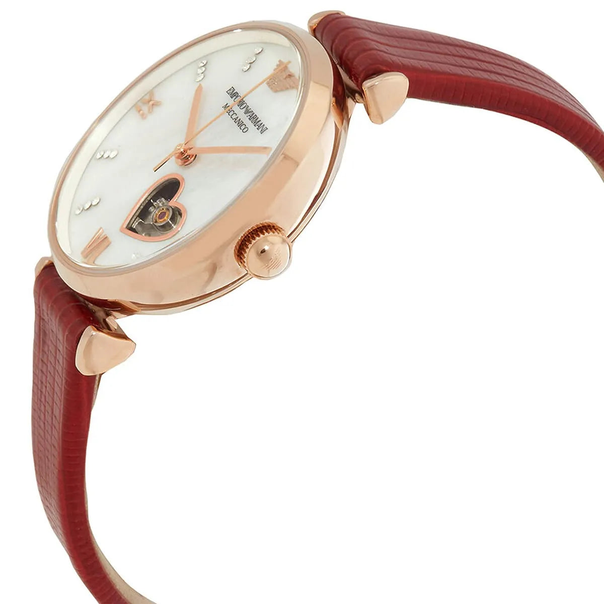 Emporio Armani Automatic Open Heart MOP White Dial Ladies Watch AR60048