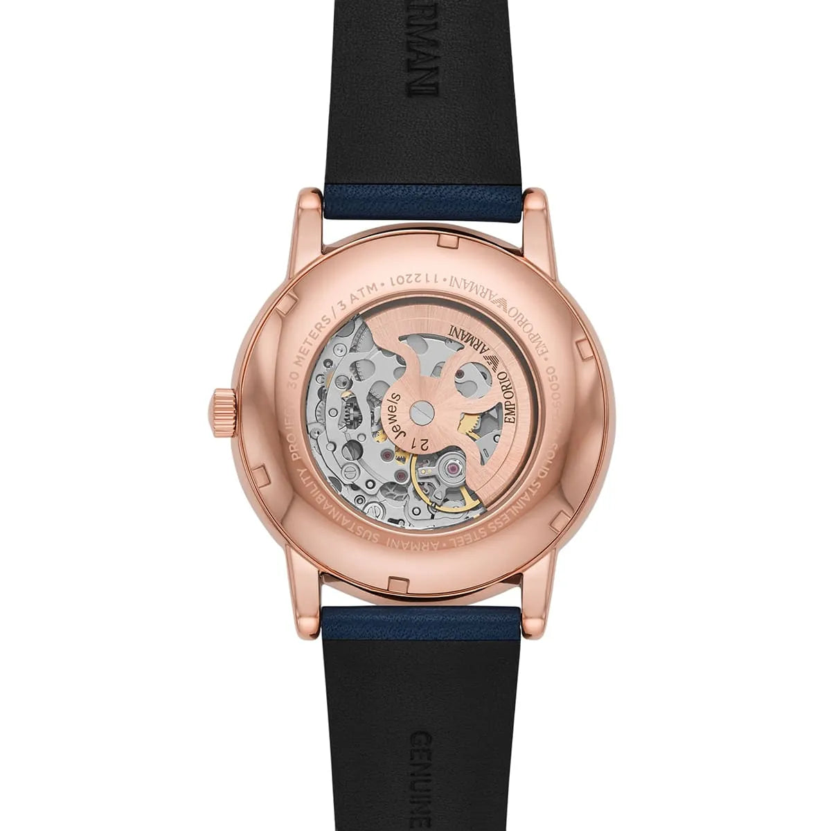 Emporio Armani Meccanico Automatic Blue Dial Blue Leather Strap Watch AR60050