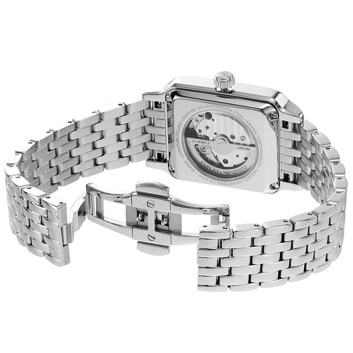 Emporio Armani Meccanico Automatic Green Dial Silver Steel Strap Watch For Men AR60067
