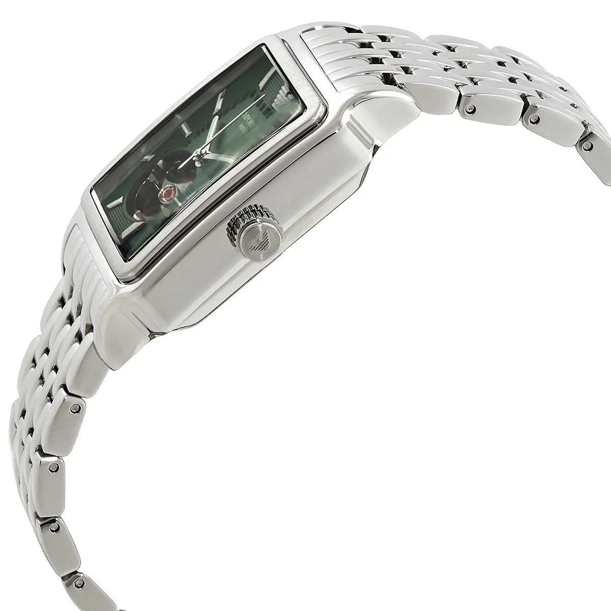 Emporio Armani Meccanico Automatic Green Dial Silver Steel Strap Watch For Men AR60067