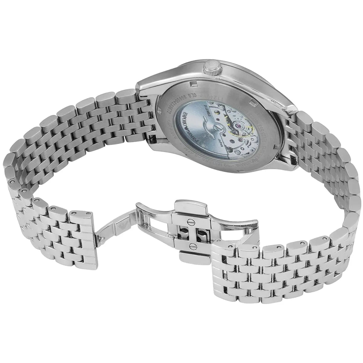 Emporio Armani AR60076 caseback showing automatic movement mechanism
