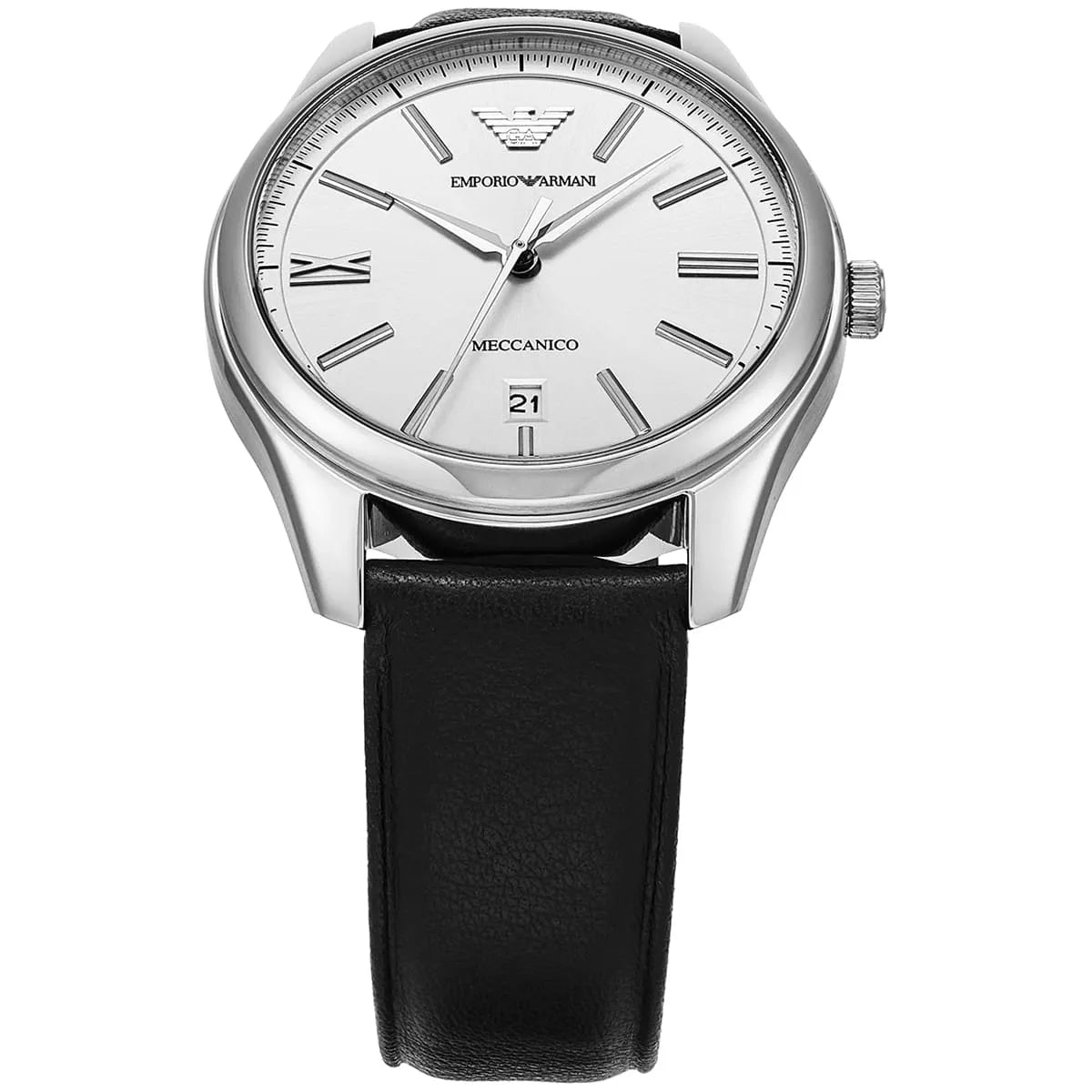 Emporio Armani Leather Strap Silver Dial Automatic Men's Watch - AR60077