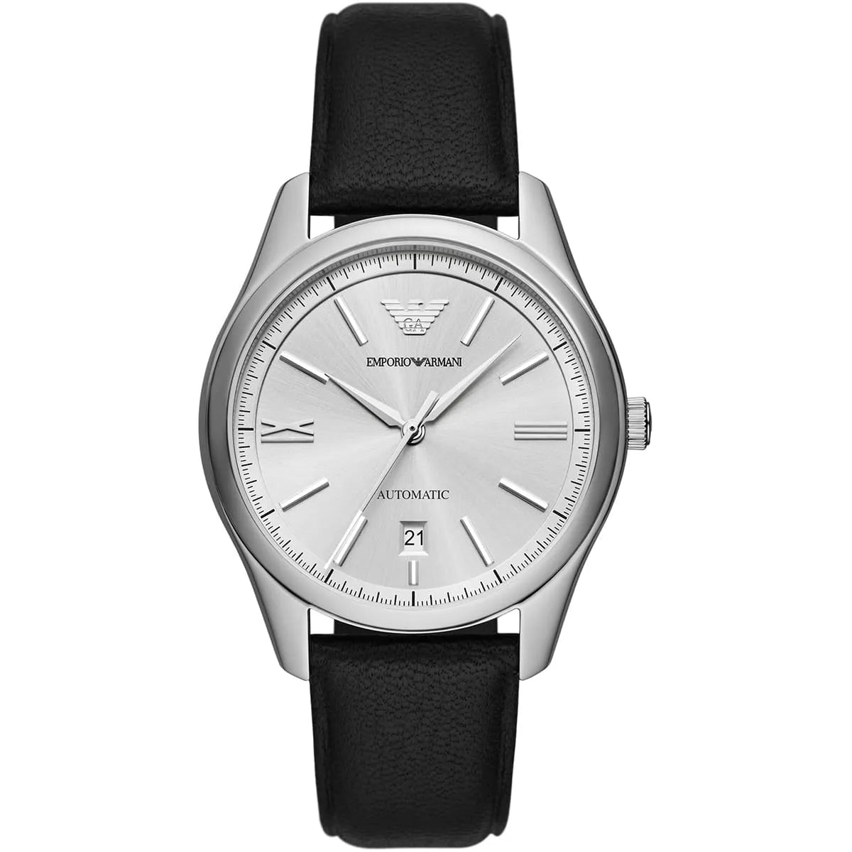 Emporio Armani Leather Strap Silver Dial Automatic Men's Watch - AR60077