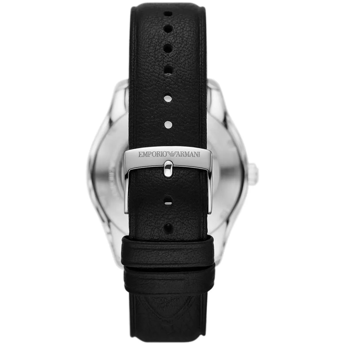 Emporio Armani Leather Strap Silver Dial Automatic Men's Watch - AR60077