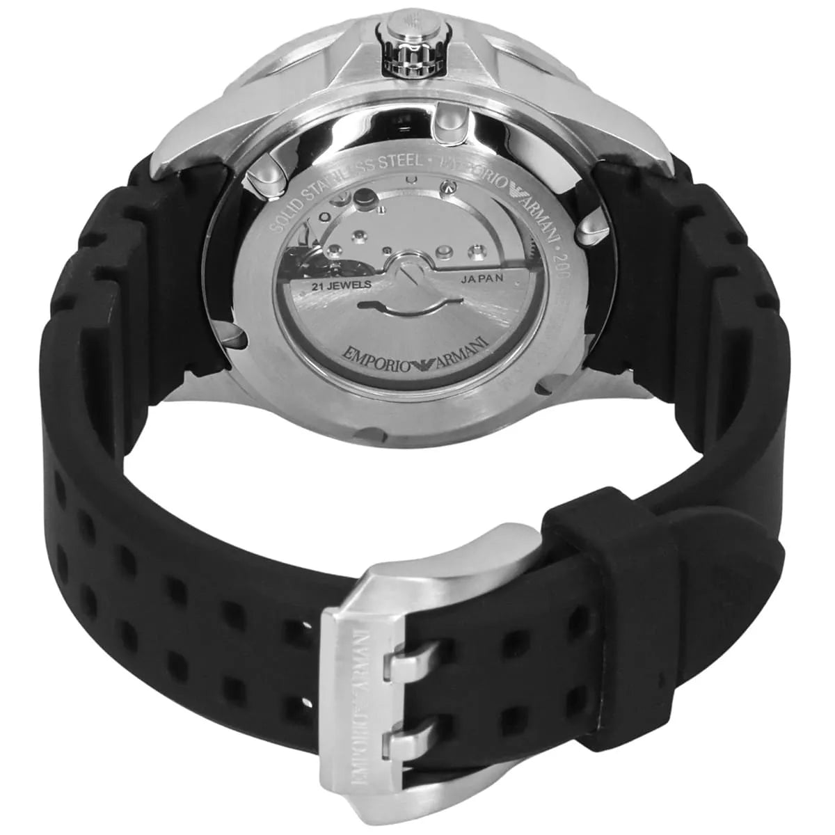 Emporio Armani Sea Explorer caseback showing automatic movement