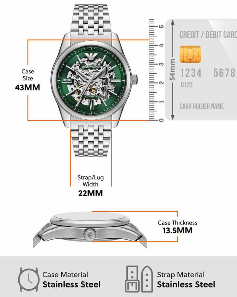 Emporio Armani Stainless Steel Green Skeleton Dial Automatic Men's Watch - AR60091