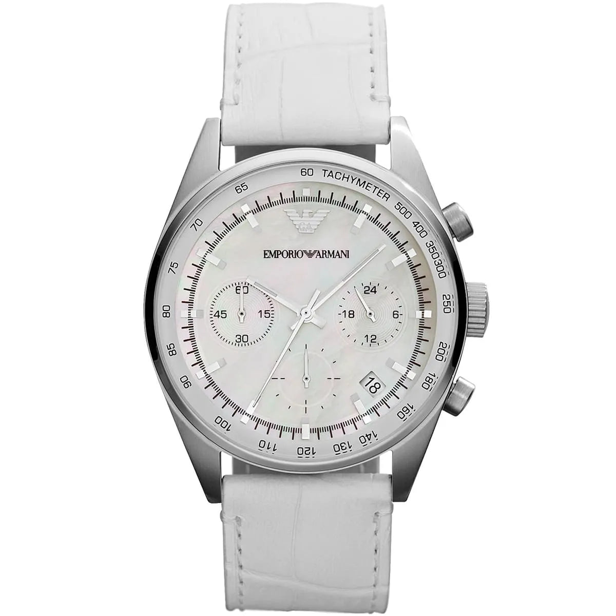 Emporio Armani Chronograph White Leather Women's Watch AR6011