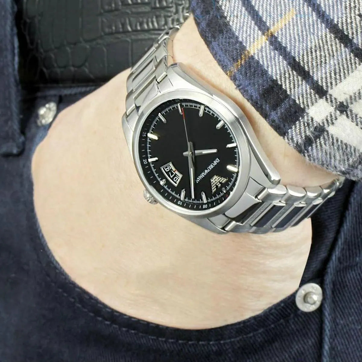 Emporio Armani New Tazio Medium Black Dial Men's Watch - AR6019