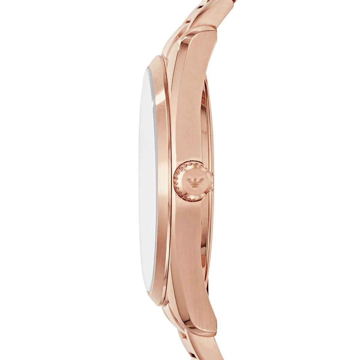 Emporio Armani AR6020 side profile showing case thickness and rose gold bracelet