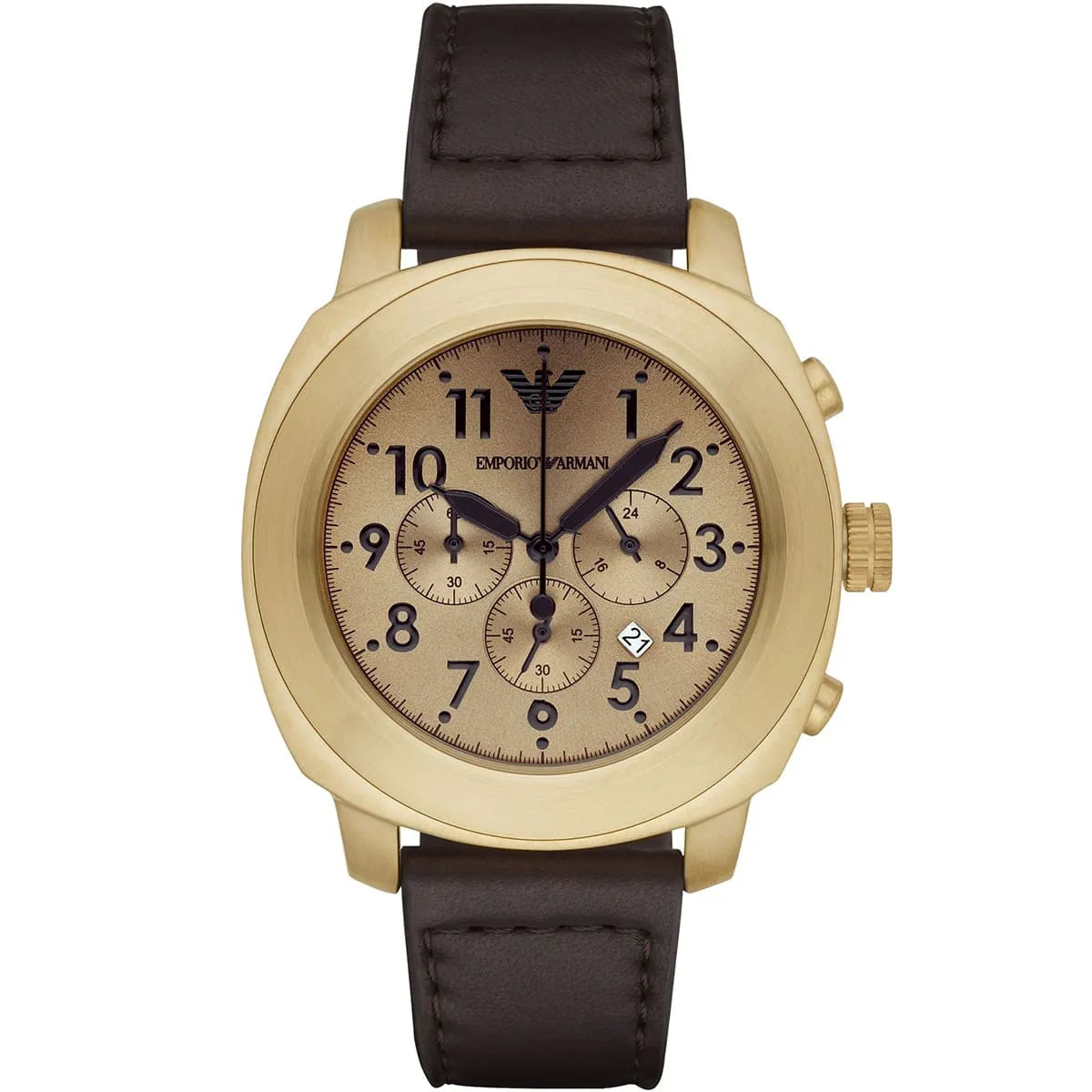 Emporio Armani Sportivo Beige Dial Leather Strap Chronograph Men's Watch - AR6062