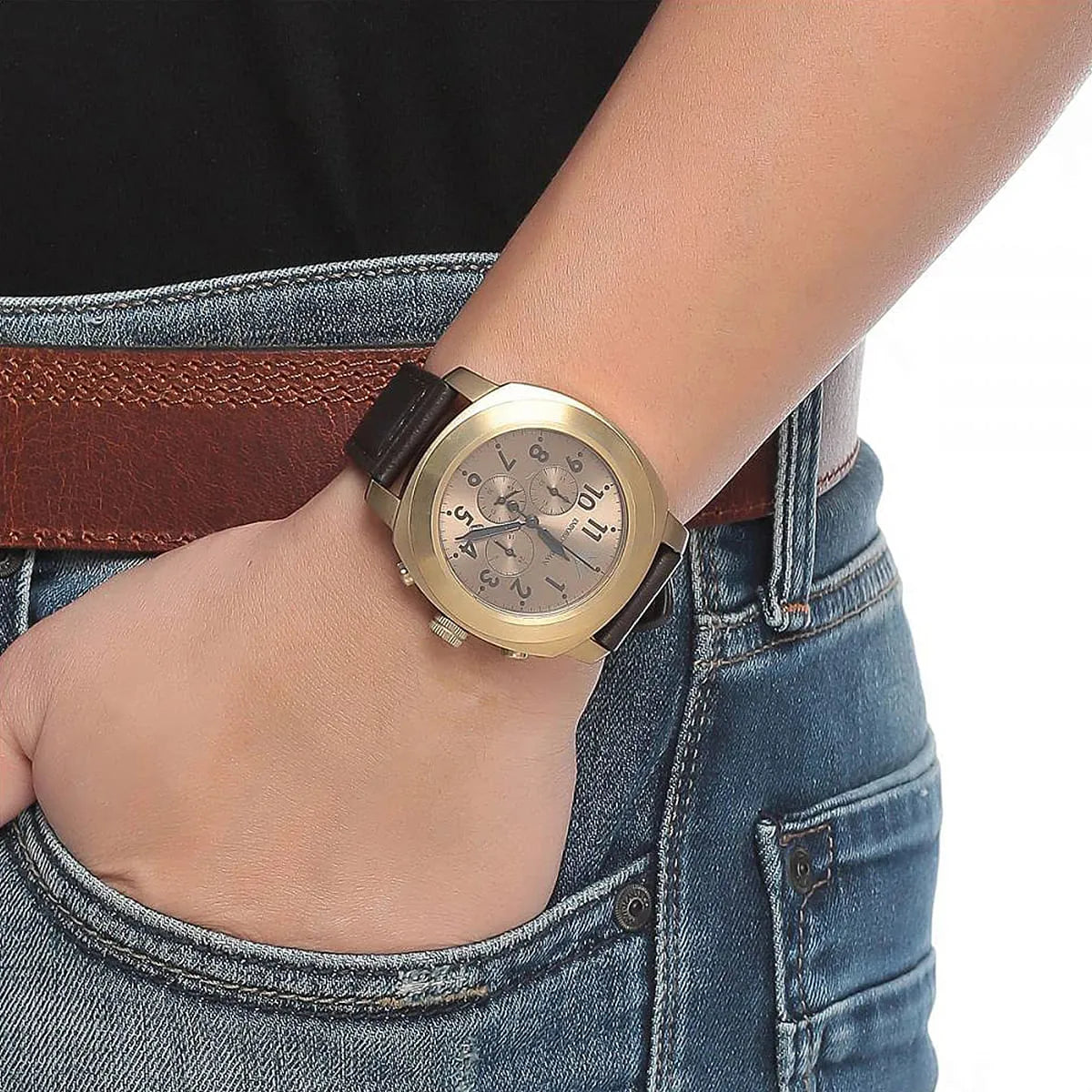 Emporio Armani AR6062 Sportivo Beige Dial Leather Strap Chronograph Men's Watch AR6062 - Image 8