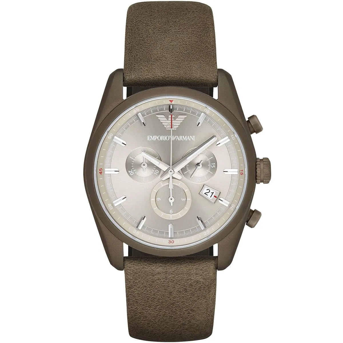 Emporio Armani Men's Chronograph Tazio Khaki Leather Strap Watch 43mm AR6076