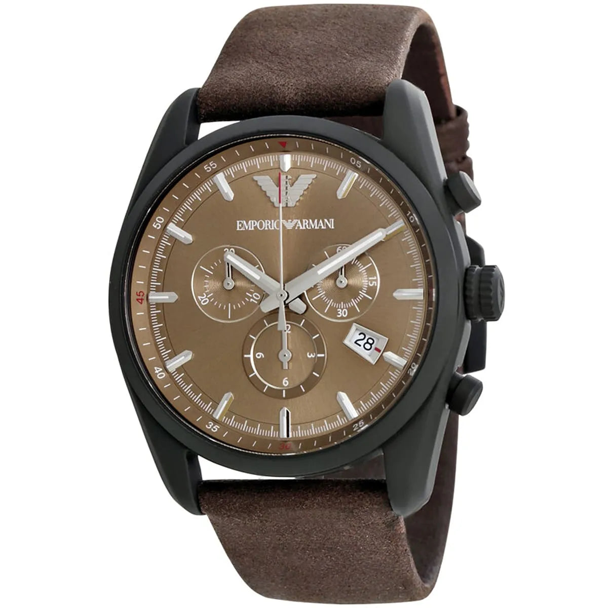 Emporio Armani Sportivo Chronograph Beige Dial Brown Leather Strap Watch For Men - AR6078