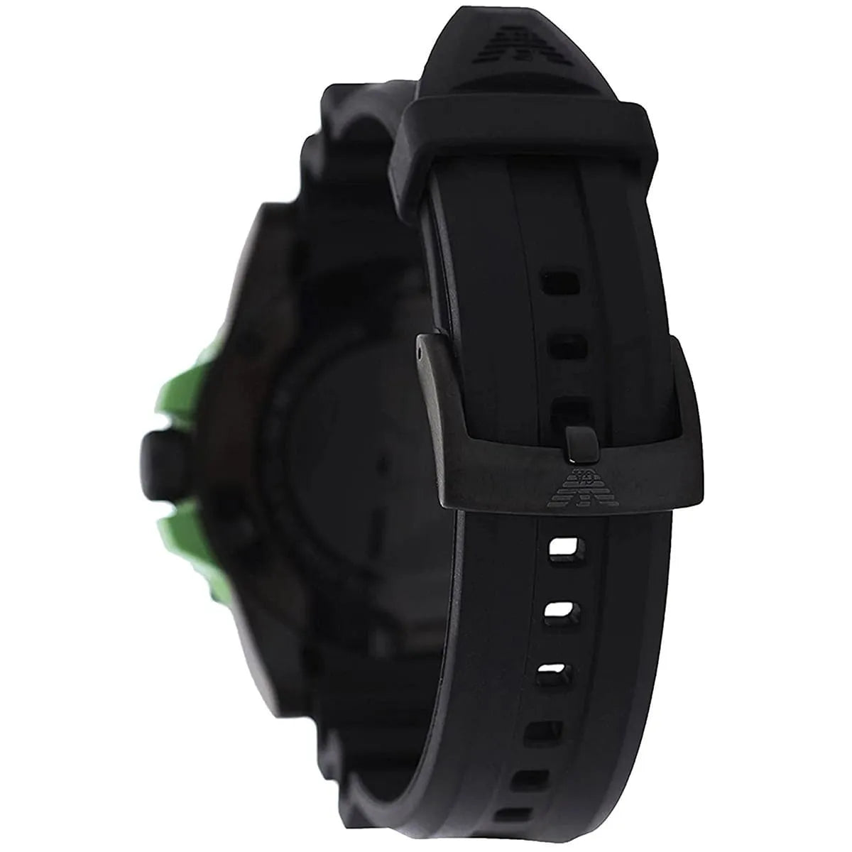 AR6102 angle view displaying case and strap with green accents