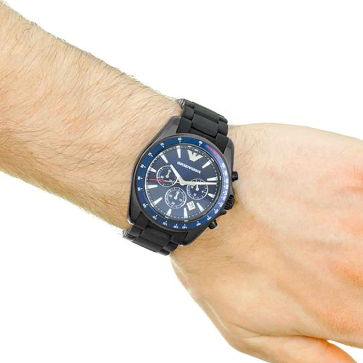 Emporio Armani Sigma Chronograph Blue Dial Black Silicone Strap Watch For Men - AR6121