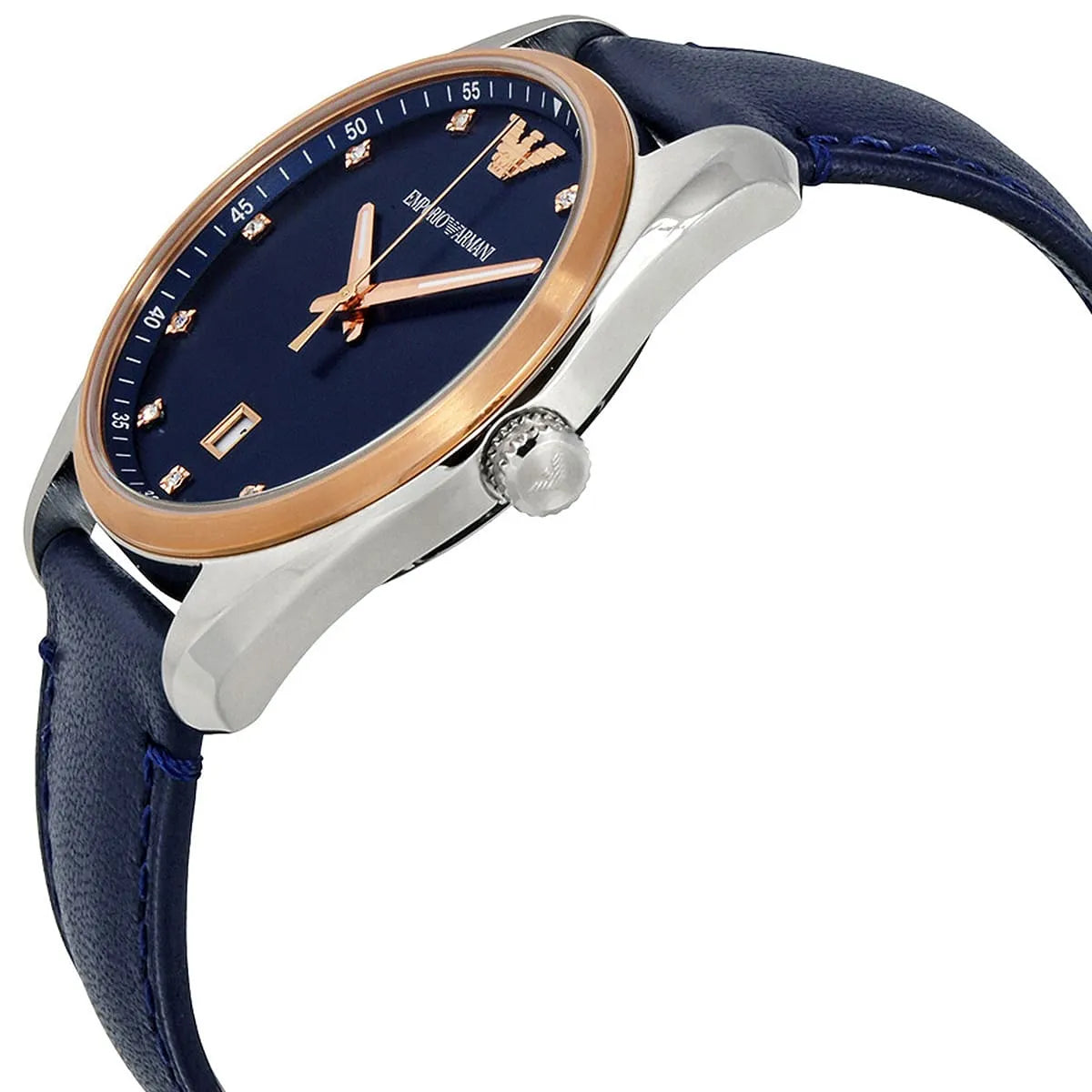 Emporio Armani Tazio Medium Blue Dial Blue Genuine Leather Women's Watch - AR6124