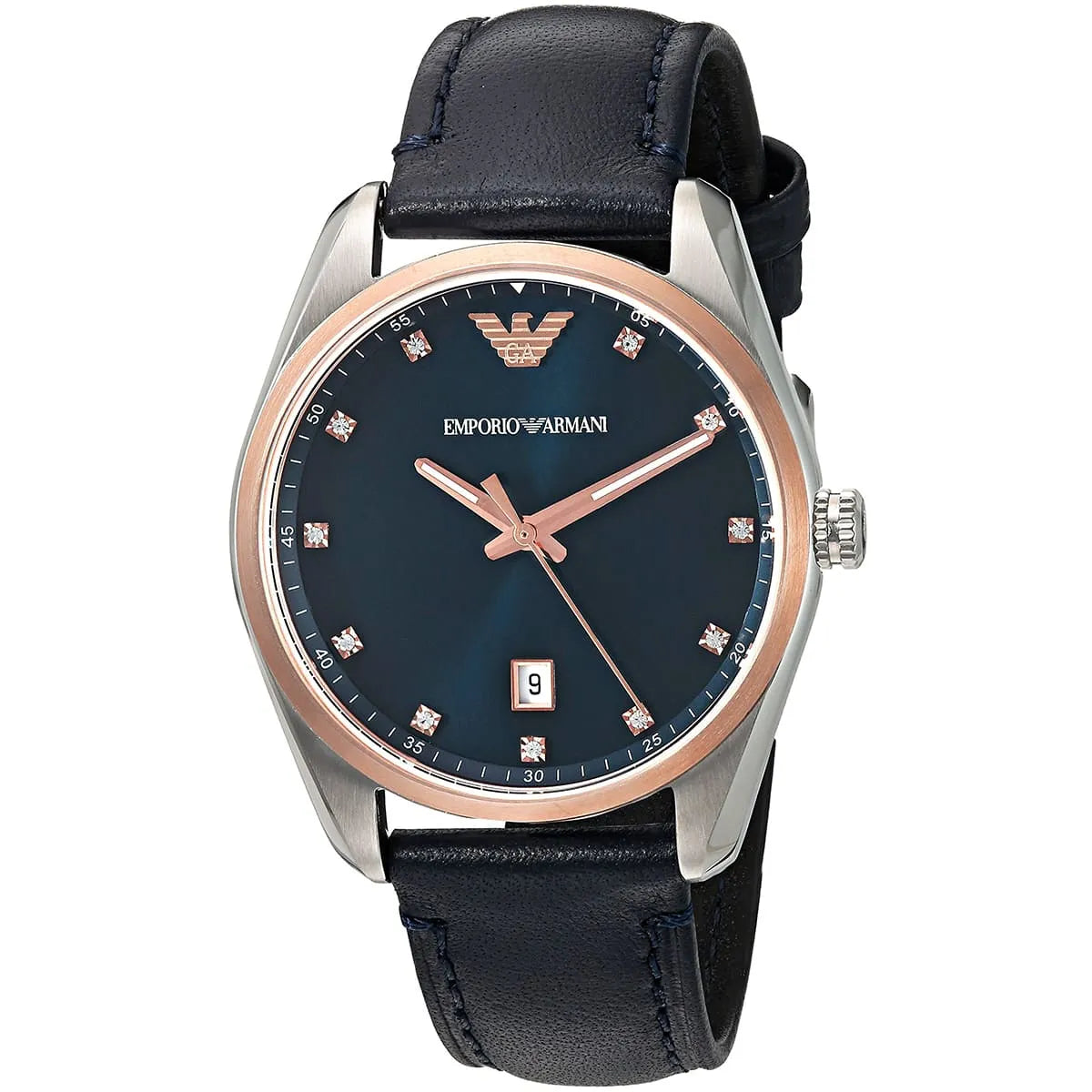 Emporio Armani Tazio Medium Blue Dial Blue Genuine Leather Women's Watch - AR6124