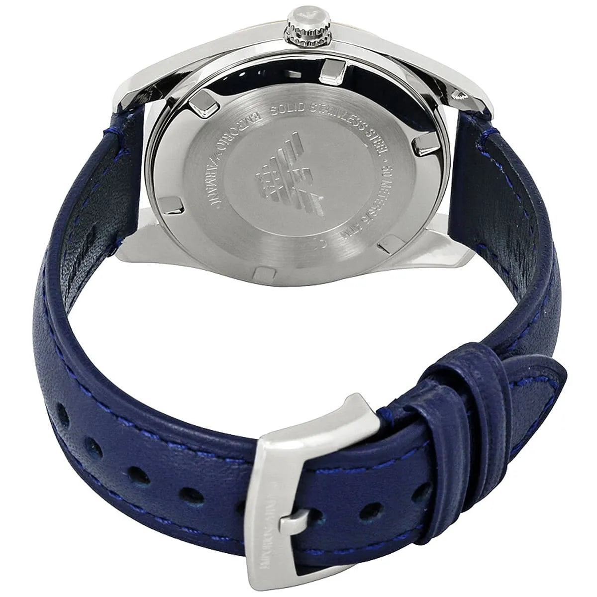 Emporio Armani Tazio Medium Blue Dial Blue Genuine Leather Women's Watch - AR6124