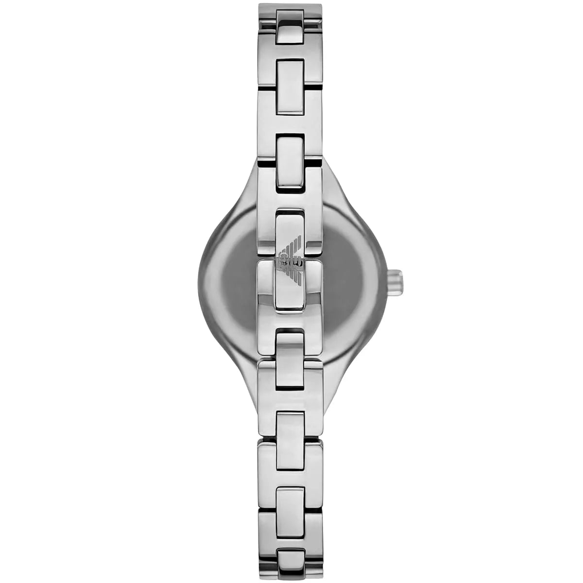 Side view of AR7361 Emporio Armani women's watch with silver stainless steel strap