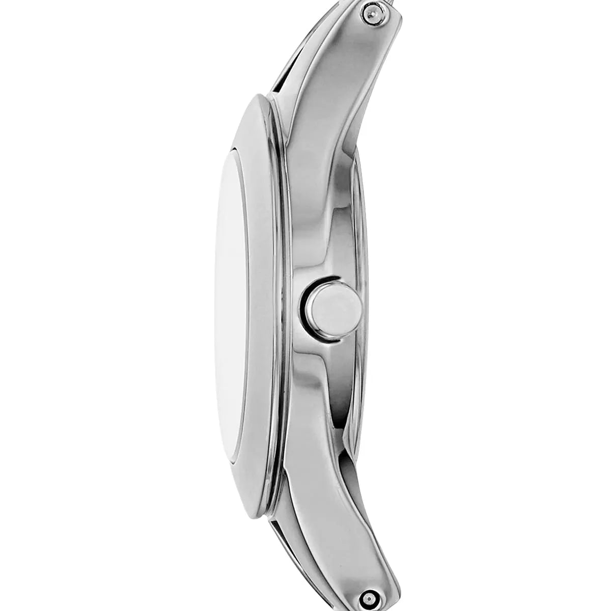Profile view of AR7361 women's quartz watch showing silver stainless steel case thickness