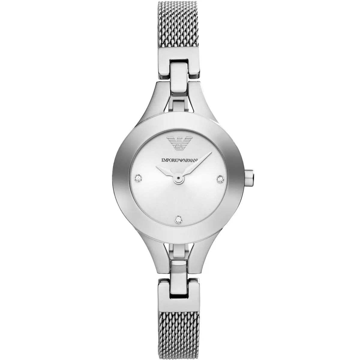 Emporio Armani AR7361 silver dial women's watch with stainless steel mesh strap