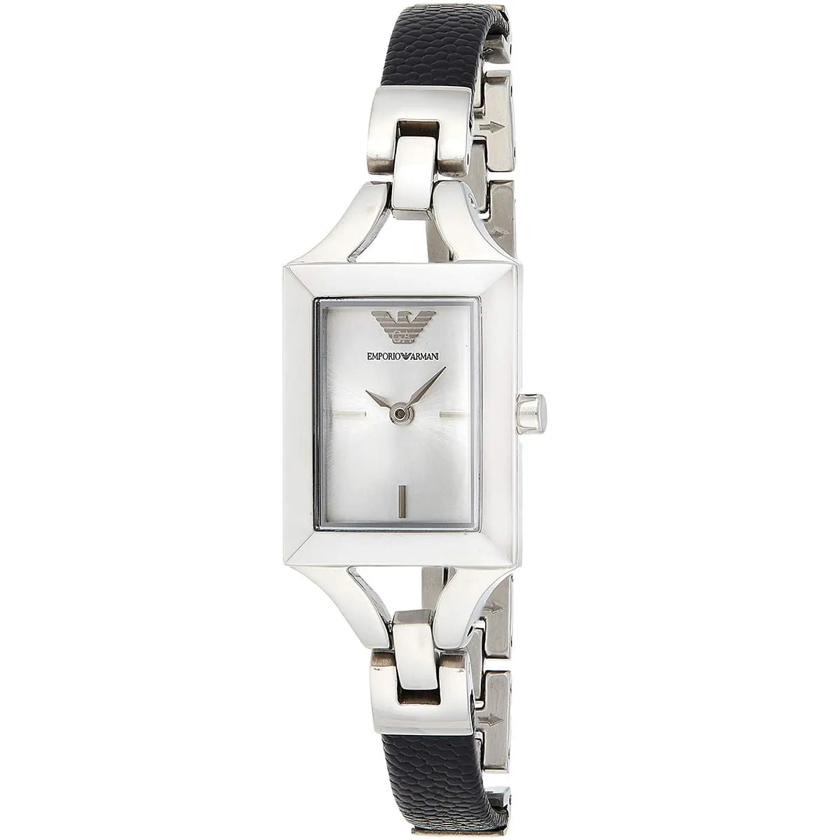 Emporio Armani Chiara Analog Silver Dial Black Leather Strap Watch For Women AR7372