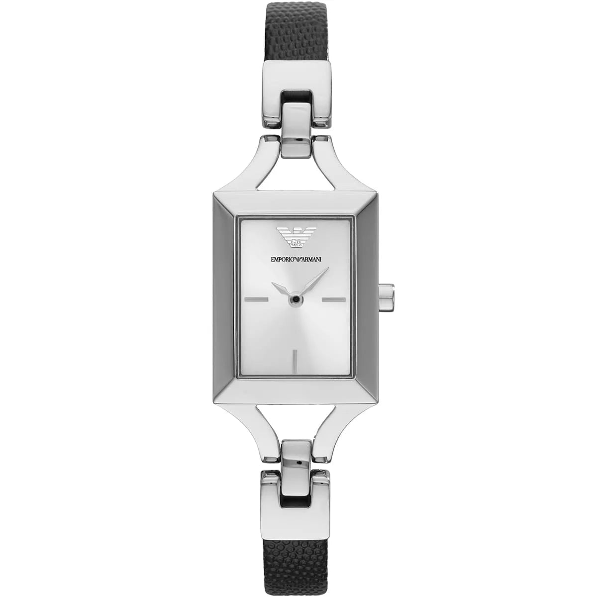 Emporio Armani Chiara Analog Silver Dial Black Leather Strap Watch For Women AR7372
