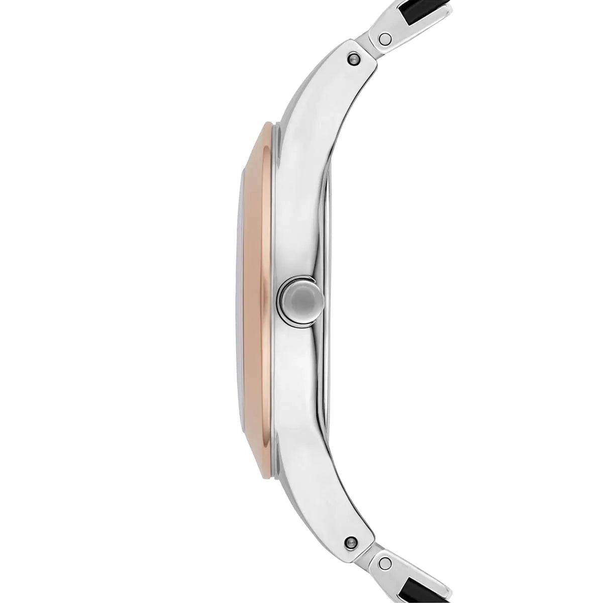 Emporio Armani Chiara watch side profile showing rose gold bezel and case thickness