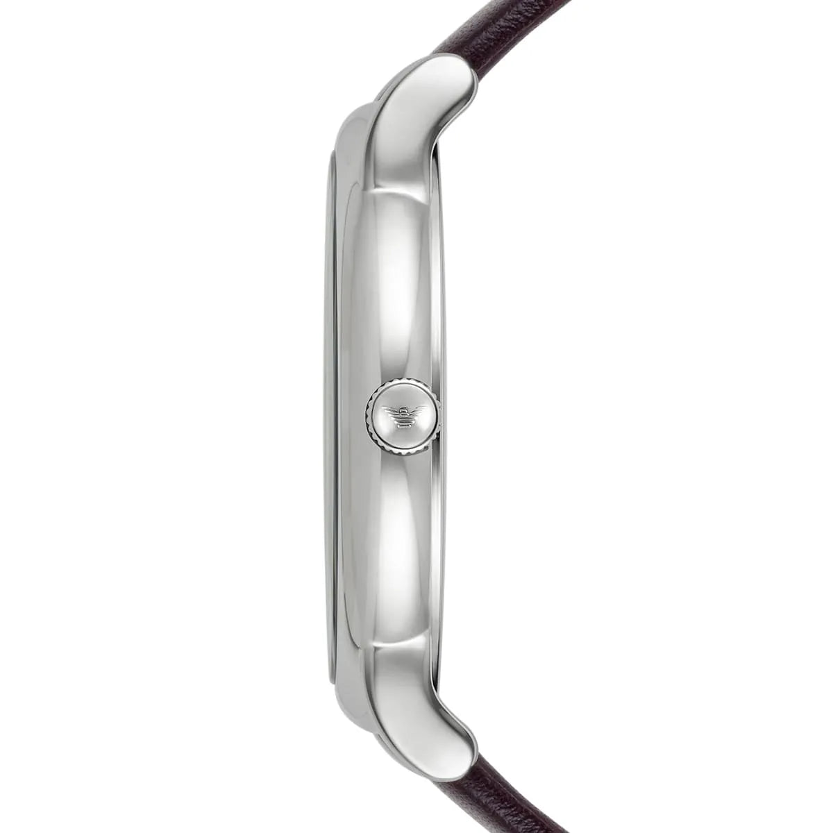 Emporio Armani Silver Tone Black Dial Brown Leather Strap Men's Watch - AR80008