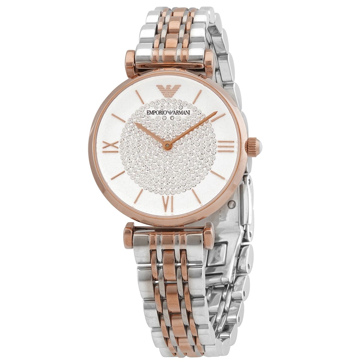 Emporio Armani Gianni T-Bar White Dial Two Tone Steel Strap Women's Watch AR80035