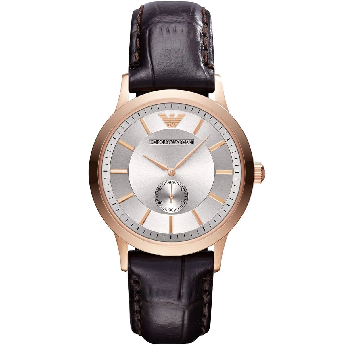 Emporio Armani AR9101L watch with silver dial and black leather strap