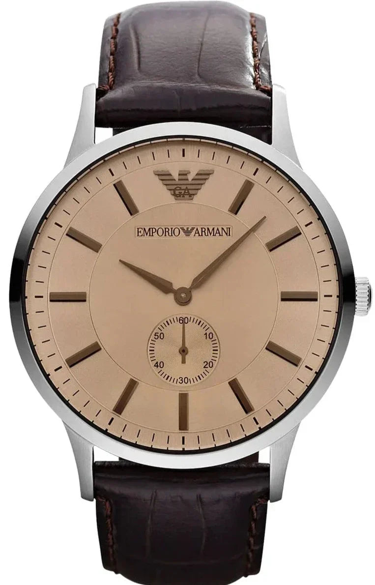 Emporio Armani Kappa Classic Brown Dial Brown Leather Strap Men Watch - AR9106