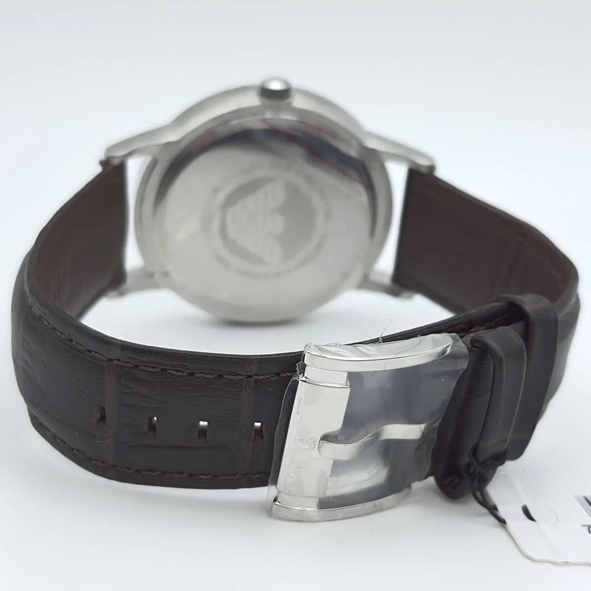 Emporio Armani Kappa AR9106M caseback view showing stainless steel back with eagle logo